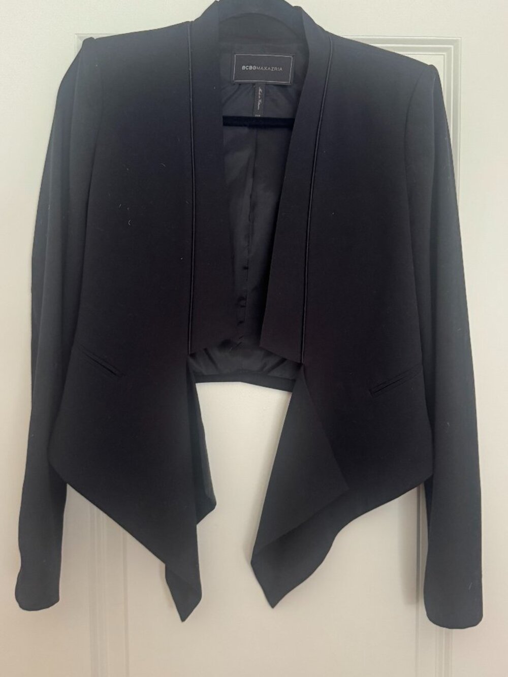 BCBGMAXAZRIA Black Draped Open Front Cropped Blazer Sz XXS